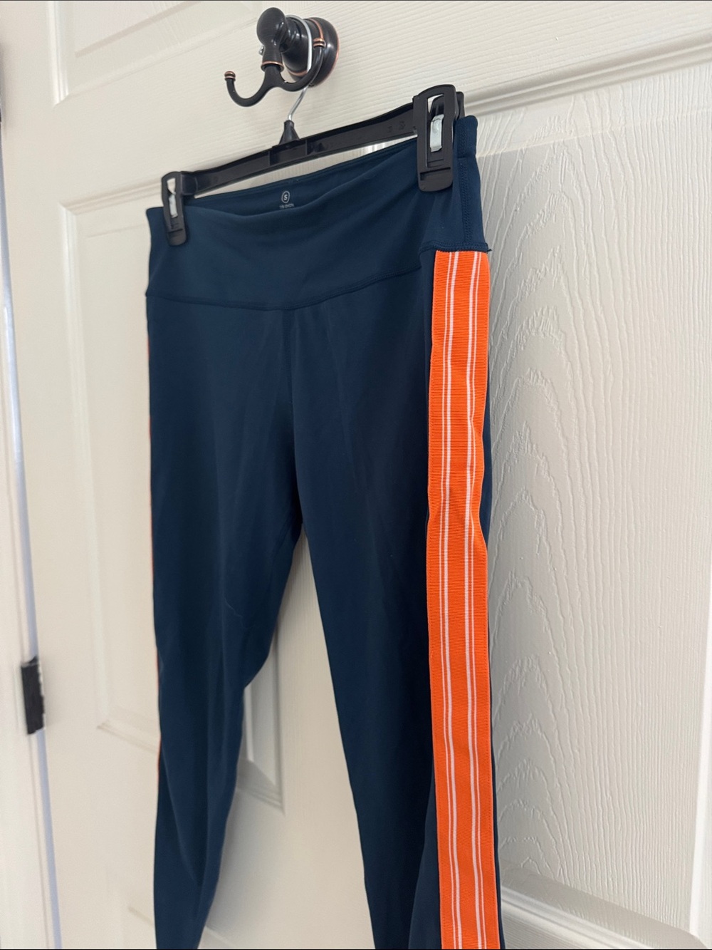 Sweaty Betty Navy Blue & Orange Stripe 7/8 Length Leggings - Size Small - EUC